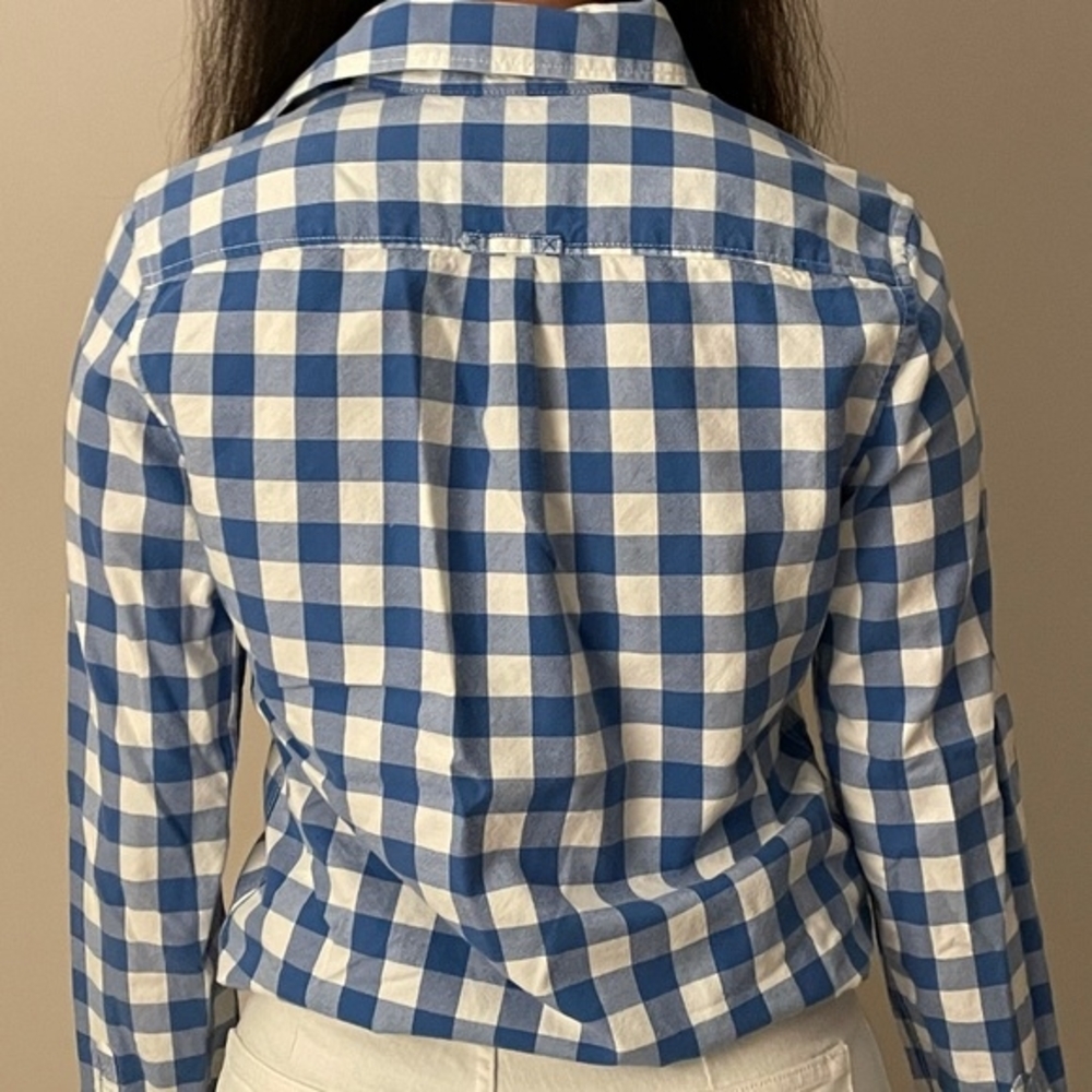 American Eagle Blue & White Plaid Button-Up Shirt β Size 0 β 100% Cotton Womens - Picture 2 of 16